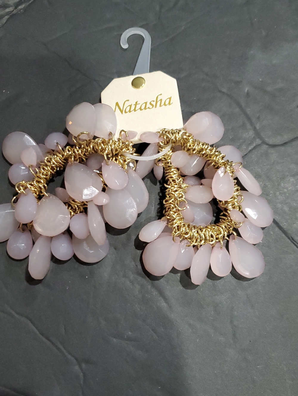 Natasha couture 2pc light pink teardrop gem shaped cluster stretchy bracelet new